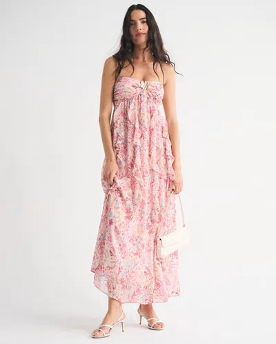 Abercrombie & Fitch Bra-free Strapless Hardware Maxi Dress In Pink