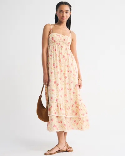 Abercrombie & Fitch Bra-free Sweetheart Ruched Flowy Maxi Dress In Multi
