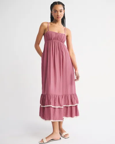 Abercrombie & Fitch Bra-free Sweetheart Ruched Flowy Maxi Dress In Purple