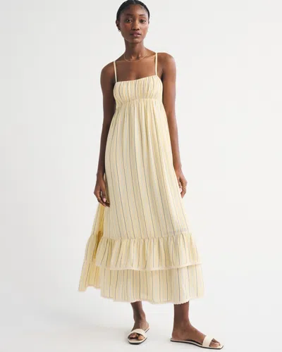 Abercrombie & Fitch Bra-free Sweetheart Ruched Flowy Maxi Dress In Yellow