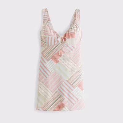 Abercrombie & Fitch Bra-free Tie-front Linen-blend Mini Dress In Pink