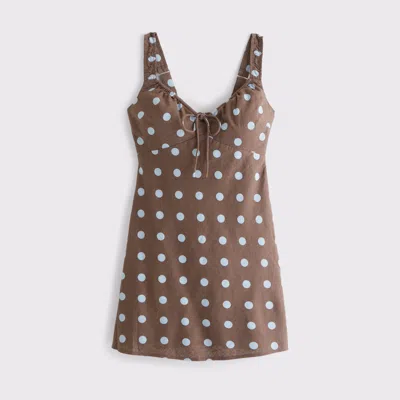 Abercrombie & Fitch Bra-free Tie-front Linen-blend Mini Dress In Brown