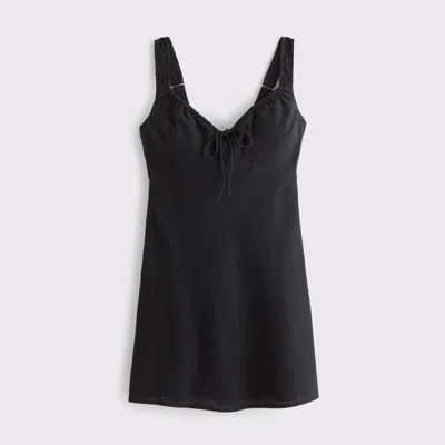 Abercrombie & Fitch Bra-free Tie-front Linen-blend Mini Dress In Black
