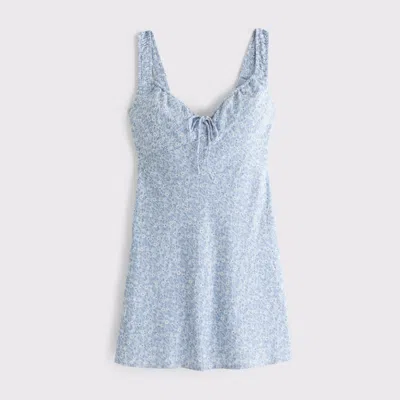 Abercrombie & Fitch Bra-free Tie-front Linen-blend Mini Dress In Blue