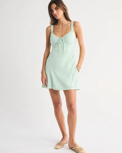 Abercrombie & Fitch Bra-free Tie-front Linen-blend Mini Dress In Green