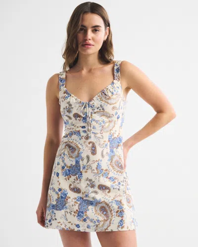 Abercrombie & Fitch Bra-free Tie-front Linen-blend Mini Dress In Multi