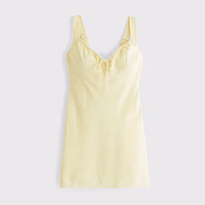Abercrombie & Fitch Bra-free Tie-front Linen-blend Mini Dress In Yellow