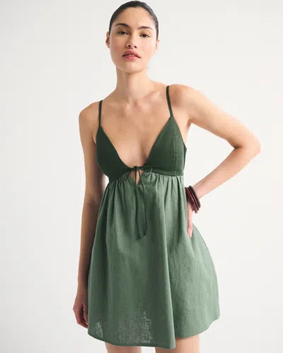 Abercrombie & Fitch Bra-free Tie-front Linen-blend Skort In Green
