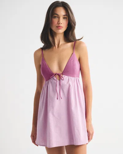 Abercrombie & Fitch Bra-free Tie-front Linen-blend Skort In Purple