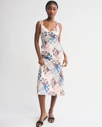 Abercrombie & Fitch Bra-free V-neck Slip Midi Dress In Multi