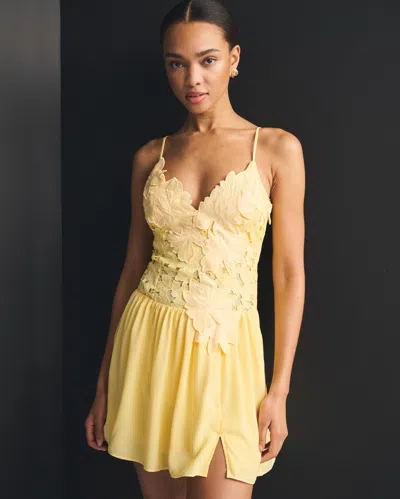Abercrombie & Fitch Bra-free Applique Lace Mini Dress In Yellow