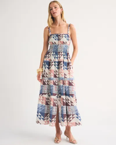 Abercrombie & Fitch Bra-free Button-through Smocked Maxi Dress In Multi
