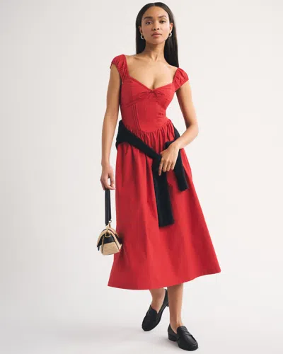 Abercrombie & Fitch Bra-free Cap Sleeve Dipped Waist Midi Dress In Multi
