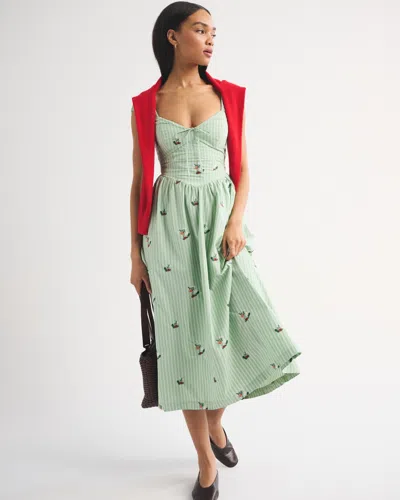 Abercrombie & Fitch Bra-free Cap Sleeve Dipped Waist Midi Dress In Multi