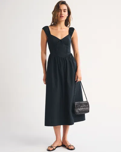Abercrombie & Fitch Bra-free Cap Sleeve Dipped Waist Midi Dress In Multi