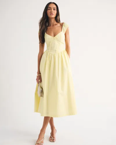 Abercrombie & Fitch Bra-free Cap Sleeve Dipped Waist Midi Dress In Multi