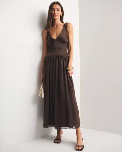 Abercrombie & Fitch Bra-free Crepe And Satin Tie-strap Maxi Dress In Brown