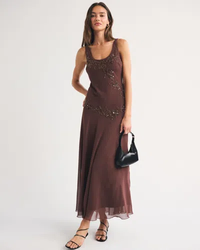Abercrombie & Fitch Bra-free Embellished Scoop Neck Maxi Dress In Brown