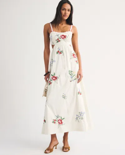 Abercrombie & Fitch Bra-free Embroidered Maxi Dress In White