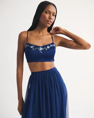 Abercrombie & Fitch Bra-free Embroidered Set Top In Blue