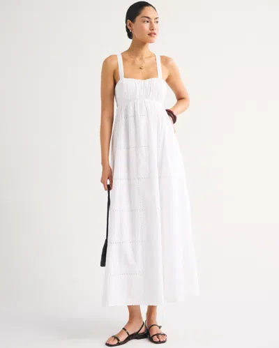 Abercrombie & Fitch Bra-free Eyelet Sweetheart Ruched Flowy Maxi Dress In White