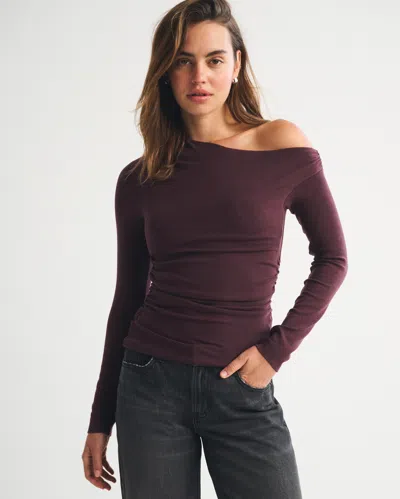 Abercrombie & Fitch Bra-free Fine Wool-blend Asymmetrical Draped Top In Burgundy