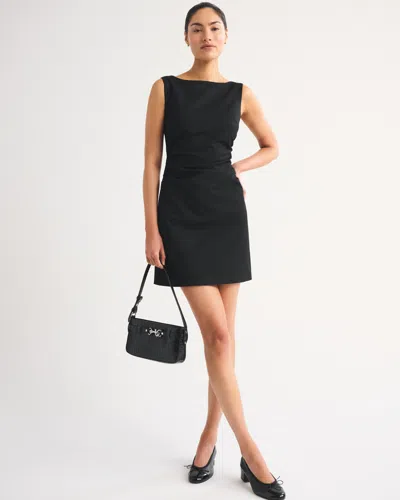 Abercrombie & Fitch Bra-free High-neck Forme Ruched Mini Dress In Black