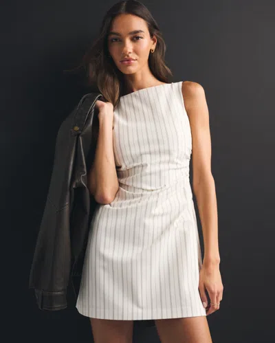Abercrombie & Fitch Bra-free High-neck Forme Ruched Mini Dress In Cream Stripe