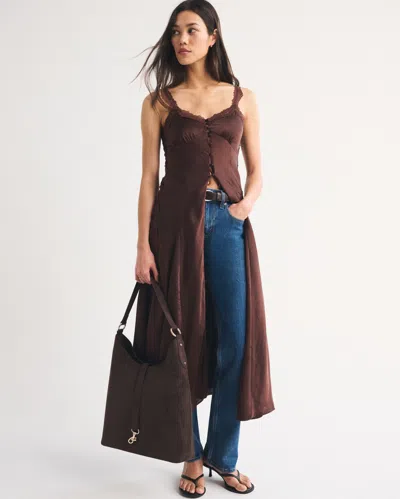 Abercrombie & Fitch Bra-free Lace Button-through Midi Dress In Brown
