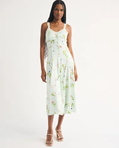 Abercrombie & Fitch Bra-free Lace Button-through Midi Dress In Green