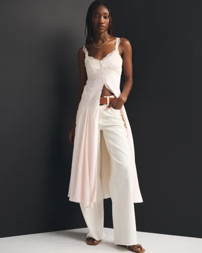 Abercrombie & Fitch Bra-free Lace Button-through Midi Dress In Pink