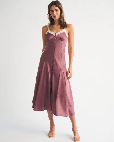Abercrombie & Fitch Bra-free Lace Button-through Midi Dress In Pink