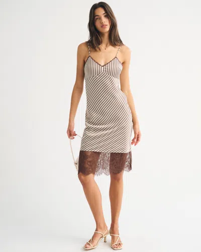 Abercrombie & Fitch Bra-free Lace-trim Slip Midi Dress In Multi