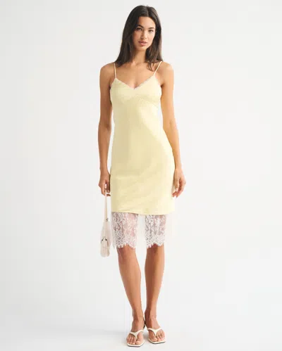 Abercrombie & Fitch Bra-free Lace-trim Slip Midi Dress In Yellow