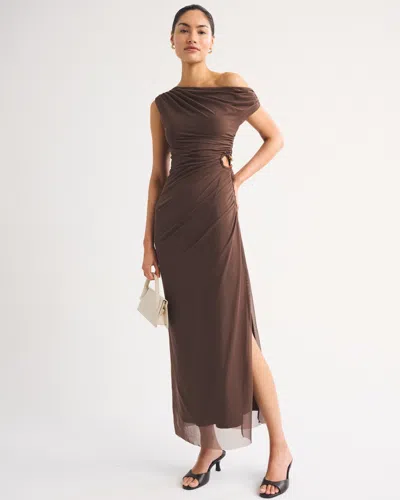 Abercrombie & Fitch Bra-free Mesh Draped Maxi Dress In Brown