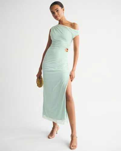 Abercrombie & Fitch Bra-free Mesh Draped Maxi Dress In Green