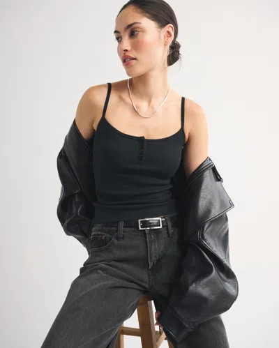 Abercrombie & Fitch Bra-free Rib Henley Tank In Black