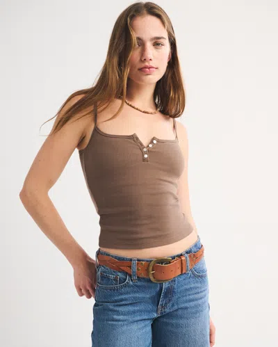 Abercrombie & Fitch Bra-free Rib Henley Tank In Brown