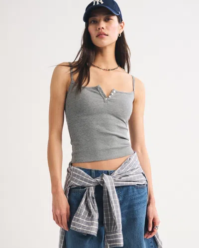 Abercrombie & Fitch Bra-free Rib Henley Tank In Gray
