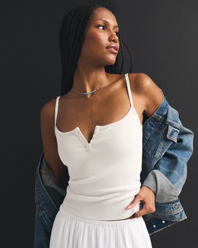 Abercrombie & Fitch Bra-free Rib Henley Tank In White