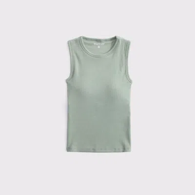 Abercrombie & Fitch Bra-free Rib High Neck Tank In Ocean Green