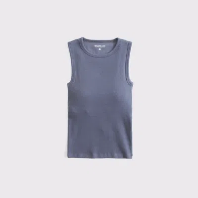 Abercrombie & Fitch Bra-free Rib High Neck Tank In Blue