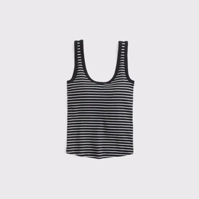 Abercrombie & Fitch Bra-free Rib Scoop Neck Tank In Black Stripe
