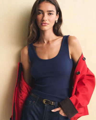 Abercrombie & Fitch Bra-free Rib Scoop Neck Tank In Deep Navy