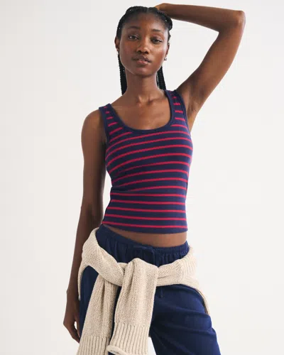 Abercrombie & Fitch Bra-free Rib Scoop Neck Tank In Deep Navy Stripe