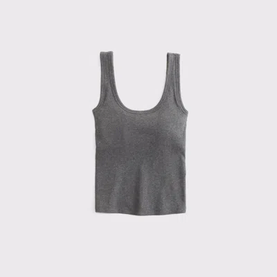 Abercrombie & Fitch Bra-free Rib Scoop Neck Tank In Gray Heather