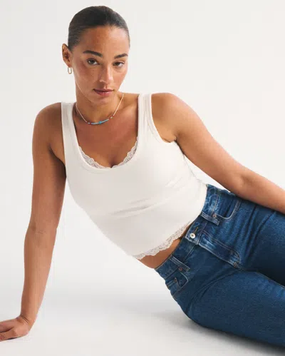 Abercrombie & Fitch Bra-free Rib Scoopneck Tank In White