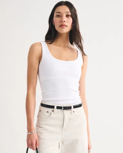 Abercrombie & Fitch Bra-free Rib Tuckable Scoopneck Tank In White