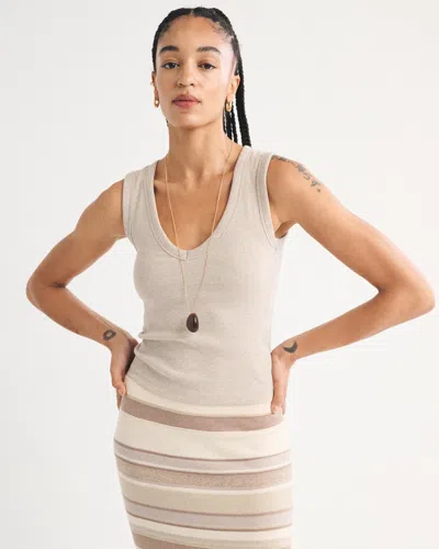 Abercrombie & Fitch Bra-free Rib V-neck Tank In Neutral