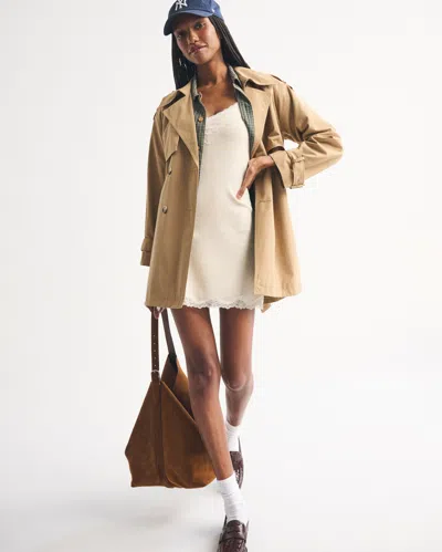 Abercrombie & Fitch Bra-free Ribbed Lace Trim Mini Dress In Brown